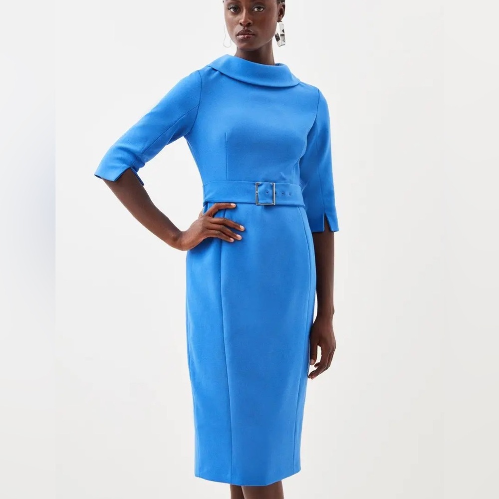 Tailored Roll Neck Belted Midi Dress — Jackie O, HRC Workwear